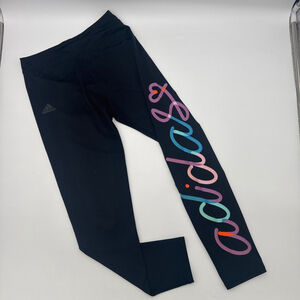 Girl’s ADIDAS Black Multicolor Script Logo Leggings Size 14